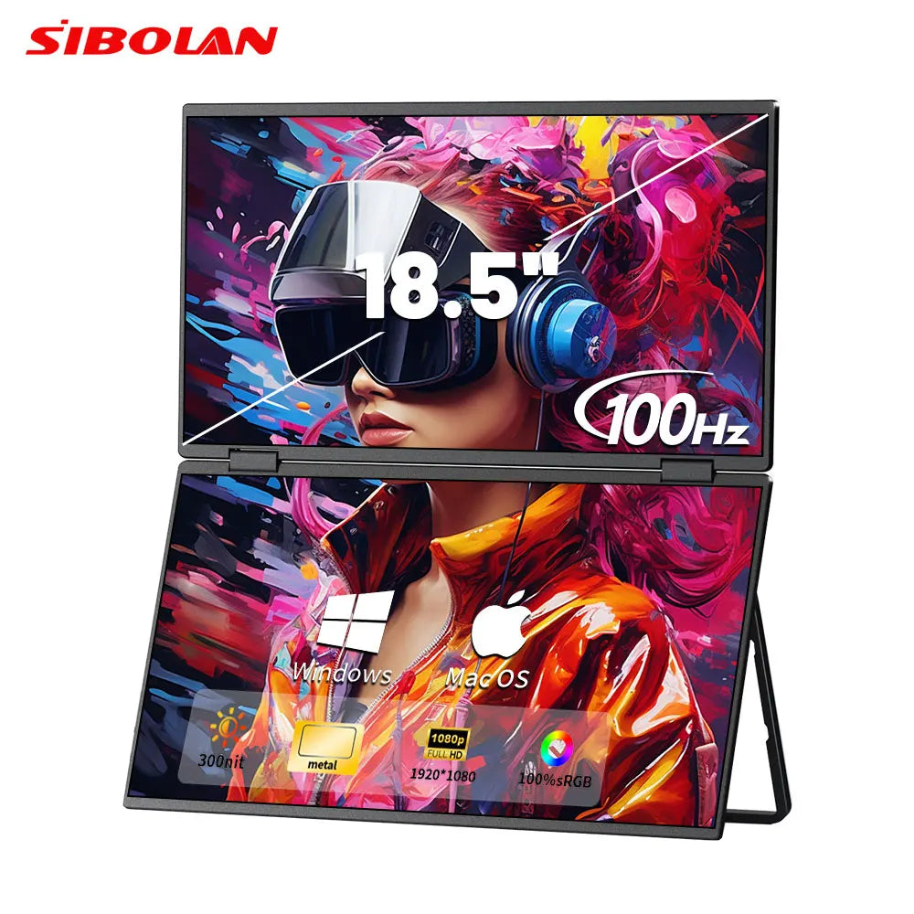 Double Screen 18.5" 100hz Portable Monitor 330' Rotary All Metal Housing External Screen Plug & Play for Windows Mac Laptop Mobile Switch Xbox for Office Business Home Electronic Supplies