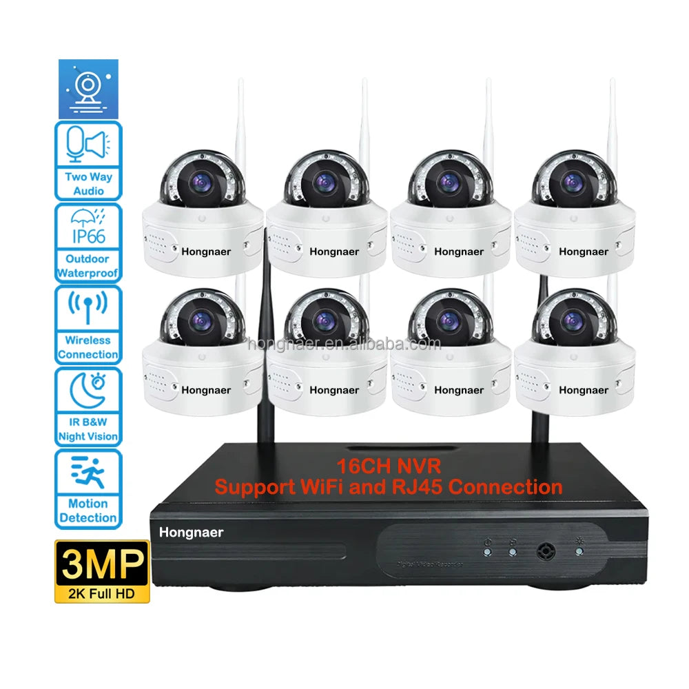 NEW Set Home Villa Professional Top Quality 3MP Outdoor 8 Channel CCTV Home Security Siren Night Vision Face Detection NVR Dome Camera Set Kit System Wi-Fi Wireless IP CCTV Camera Surveillance Systems