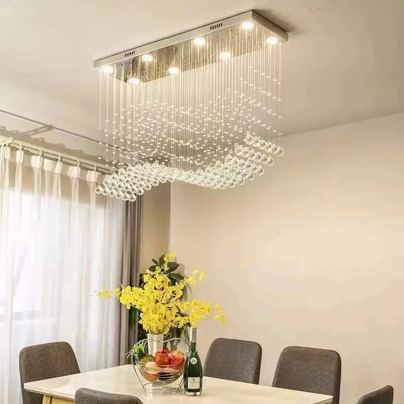 HOT SALE Villa Home Art Decoration Italian Design Duplex Personalized Customized Luxury Crystal Chandelier Bar Counter Hotel Stainless Steel Crystal Body Ceiling Lamp Luxury Rectangular Ceiling Lamps