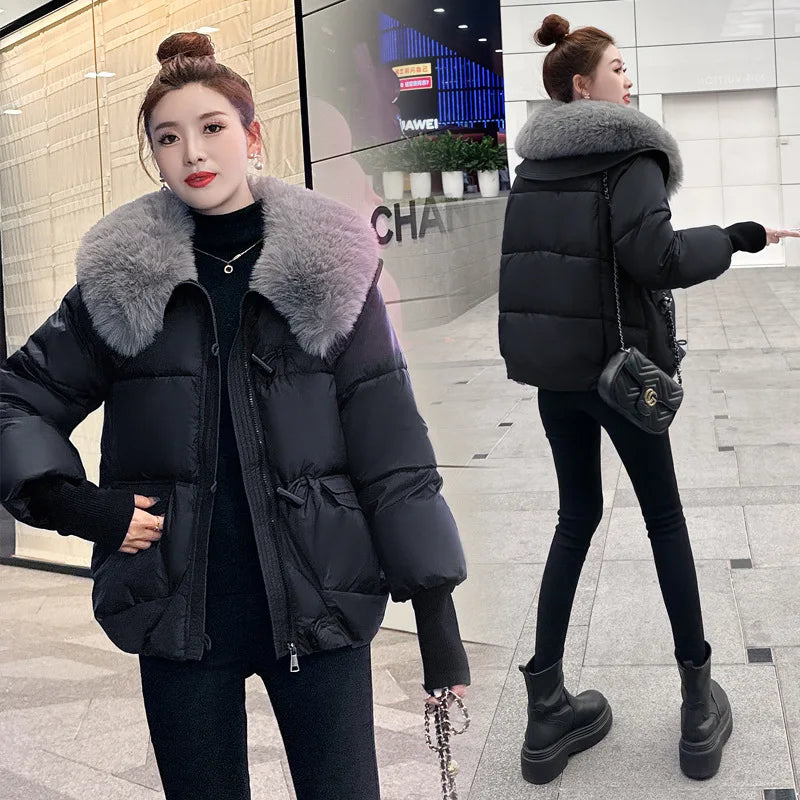 Boutique Gala HOT SALE Black/Brown Color Girls Winter Warm Outfits New Style Fashionable Temperament Lapel Versatile Casual Women's Jacket Fur Collar Coats Women Winter Clothing Supplies