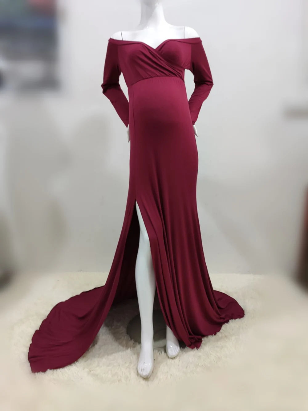 S-XL 8 Colors Sexy Shoulder Off  Maternity Dresses For Photoshoot Maxi Gown Baby Shower Women Pregnant Photography Clothes Long Pregnancy Dress