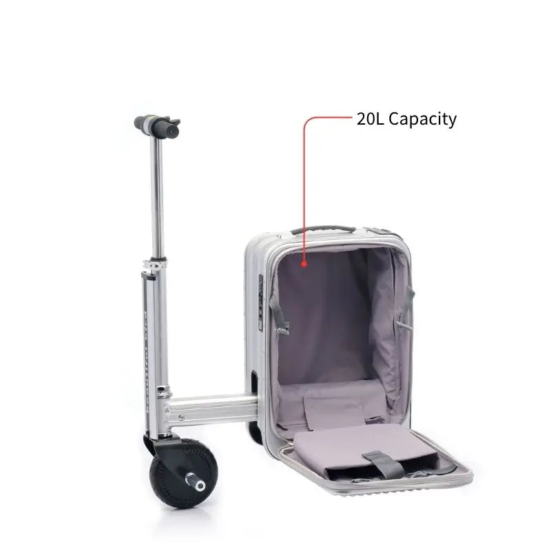 Black/Silver/Pink Color Electric USB Luggage Electronic Scooter Suitcase 20in Ride on Cabin Bag 100% Logo Embroidery Color Vacations Travel Airport Runway Spinner Caster Electric Scooter Suitcase