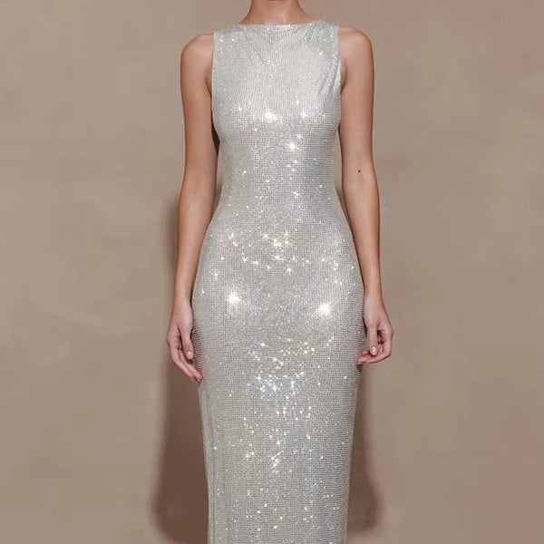BEST PRICE Top Quality Cashmere Maxi Dress Autumn Winter Spring Fashion Women's  Sleeveless Sequin Back-Slit Sexy Floor-Length Pencil Dress Wedding Guest Evening Party Night Business Clubwear Prom Gowns