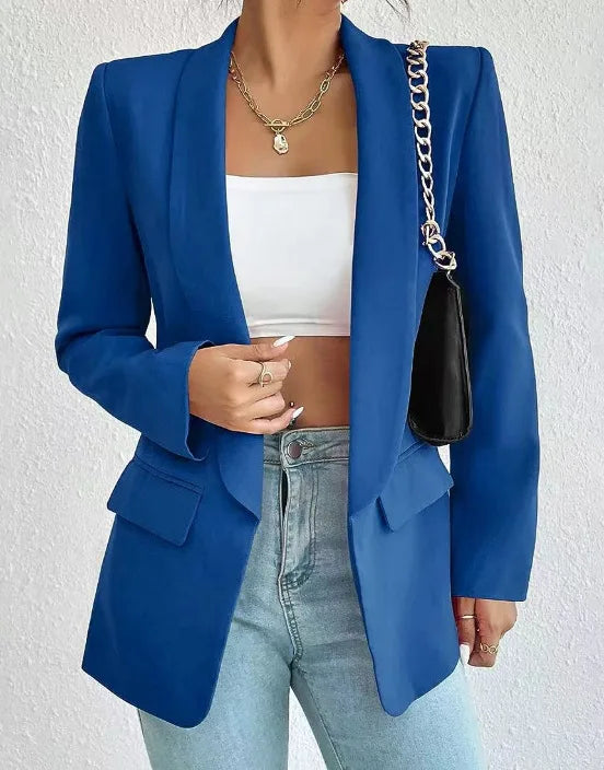 TikTok Most Popular 10 Colors S-2XL Middle Eastern Popular Women's Autumn/Winter/Spring Fashion Solid Color Polo Collar Small Suit Temperament Commuter Coat Jackets Ladies Casual Clothing Supplies