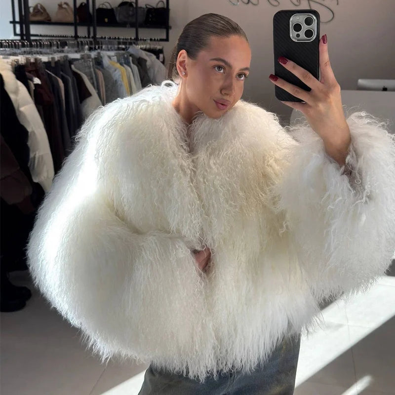 NEW Arrivals 8 Colors S-4XL Curly Fur Jacket Women Winter Warm Mongolian Artificial Lamb Wool Coat Short Open Front Cropped Eco- Friendly Night Clubwear Women's Faux Fur Coats Winter Autumn Apparel Supplies