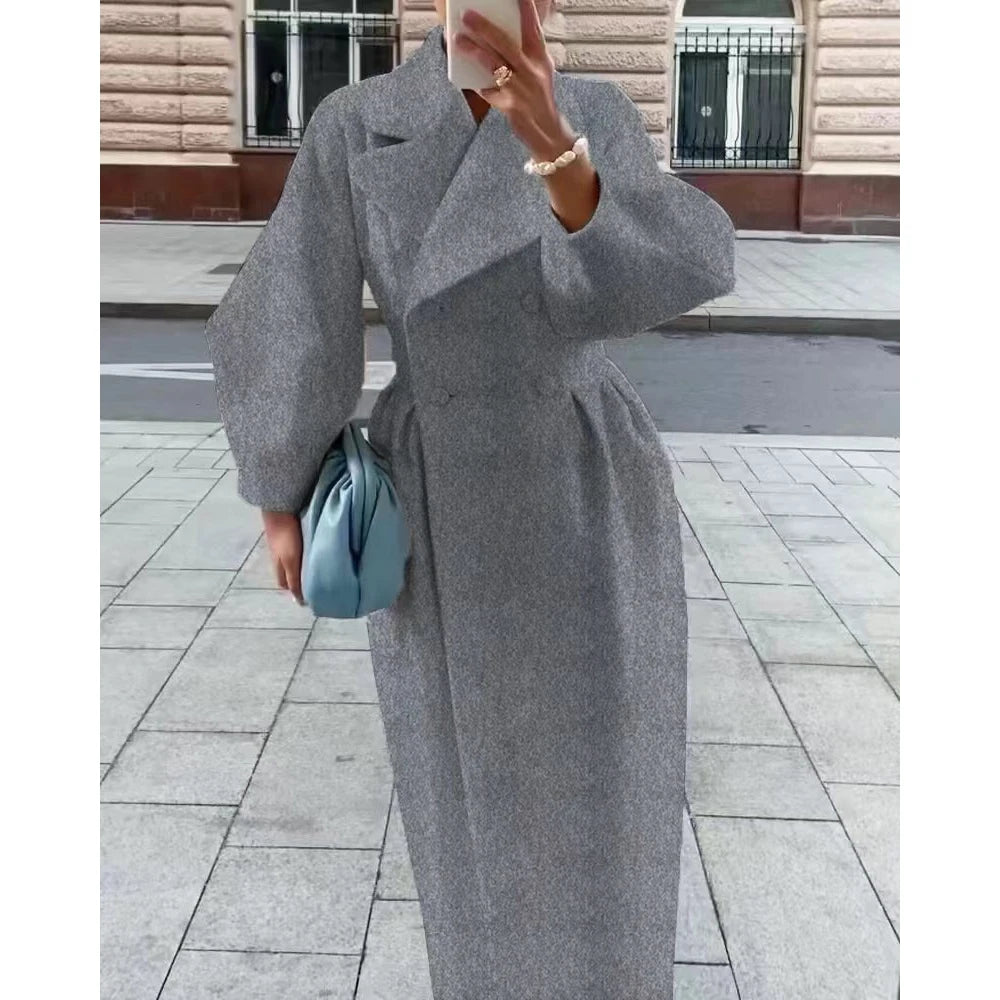 8 Colors S-2XL New Retro Court Style Lantern Sleeve Women's Large Lapel Tweed Jacket Long Coat New Fashion for Wedding Guest Evening Party Business Dinner Prom Luxury Woolen Cotton Maxi Coats Ladies Luxury Apparel Supplies
