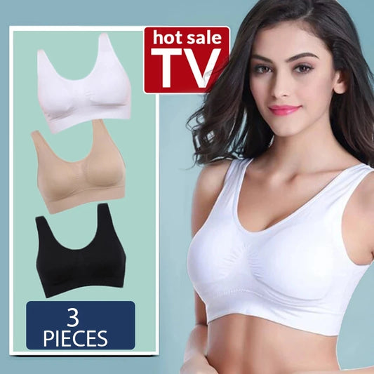 NEW Arrivals 3PCS Set M-5XL Lot Sports Bra Women's Intimates With Pads Plus Size Bras For Women Active Brassiere Push Up Big Size Yoga Sports Vest Wireless BH 5XL