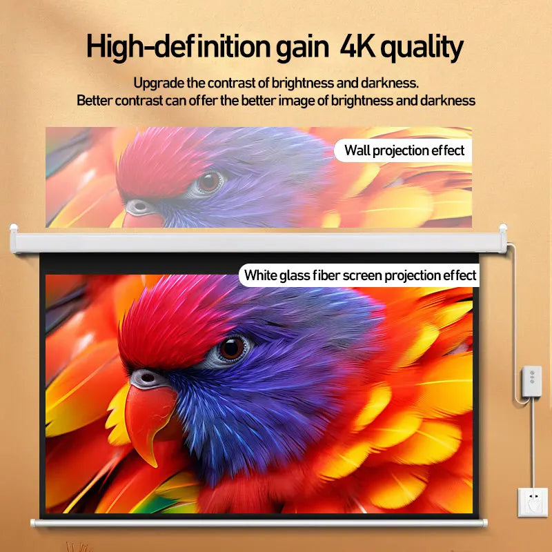 Automatic Lifting Electric Top Quality Remote Control Projector Screen 92 Inch White Fiberglass Ceiling and Wall Mounted Installation Indoor Outdoor Movies Music Home Theater Business Meeting Automatic Screen