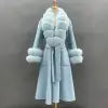 Boutique Gala HOT SALE 15 Colors Cashmere With Natural Real Fox Double Sided Sheep Wool Fur Coat With Real Fox Collar Winter Warm Custom Cashmere Outerwear Coat Evening Business Party Prom Celebrity Clothes
