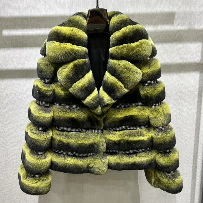 Boutique Gala HOT SALE 4 Colors S-2XL  Luxury Original Chinchilla Fur Coat Winter Real Natural Rex Rabbit Fur Outerwear Authentic Chinchilla Jacket Women Luxury Apparel Supplies.