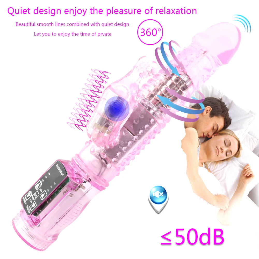 Dildo Rabbit Vibrator Masturbator G Spot 12 Speeds Vibration Dual Motor Massager Clitoris Rotation Stimulator Female Sex Toy