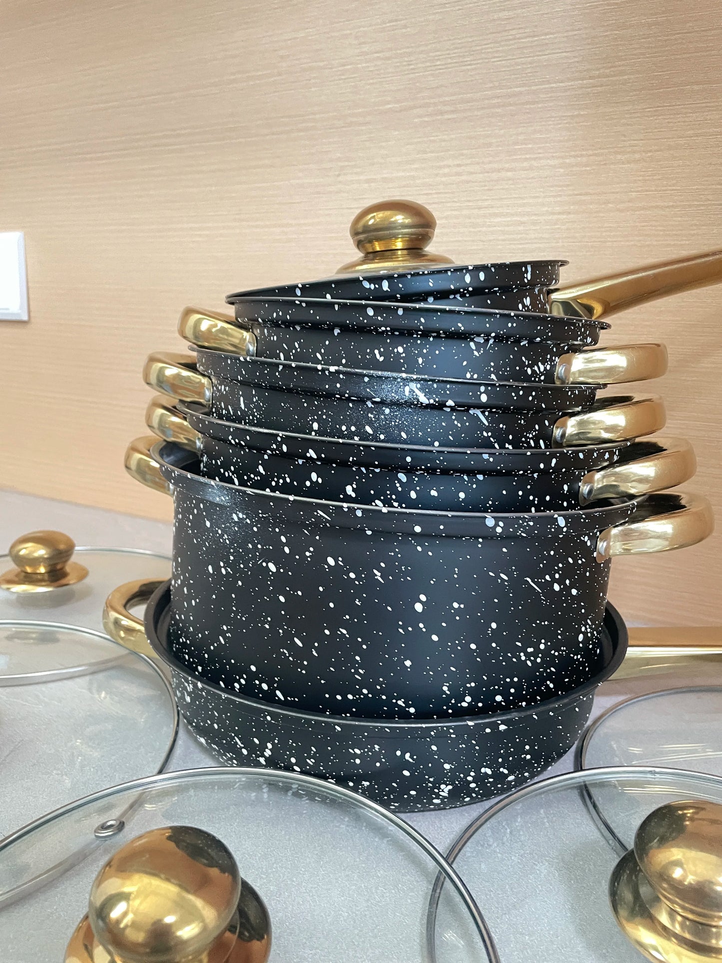 12 PCS Set Stone Top Quality African Stainless Steel Cookware Set Wheat Stone Casserole Collection of Soup and Frying Pots Home Hotels Restaurants Kitchenware Supplies