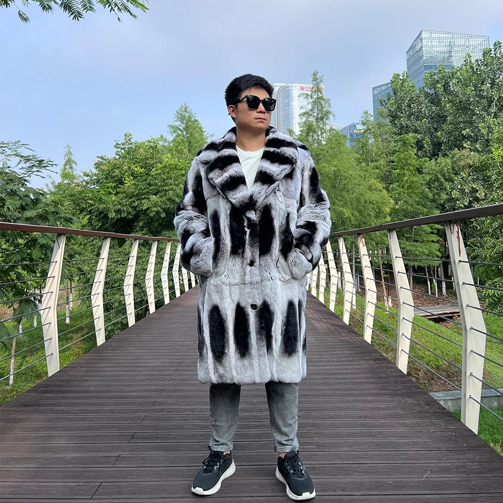 Boutique Gala HOT SALE (Few Units Left) S-3XL Plus Size Men's Original Chinchilla Coats Genuine Luxury Mink Fur Coat Thick Warmer Cold Winter Real Fur Lover Grey Black Rex Rabbit Chinchilla Fur Coat Gentleman Luxury Apparel S
