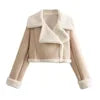 Women's New Fashion Faux Fur One Thickened Deep Warm Brown Double Sided Short PU Leather Jacket Short Coat Girls Autumn Winter Clothing Supplies