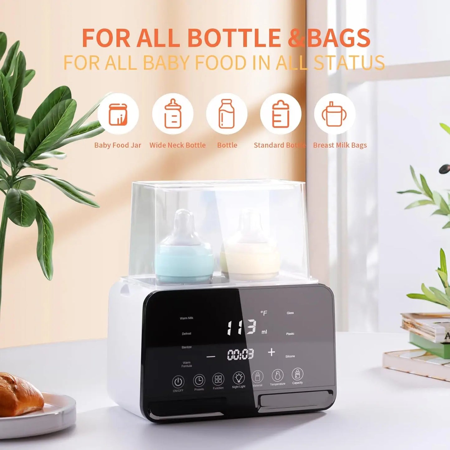 Dual Bottle Intelligent Constant Temperature Baby Milk Warmer Touch Screen 2-in-1 Milk Warmer Bottle Sterilizer Outdoor Travel Baby Care Supplies