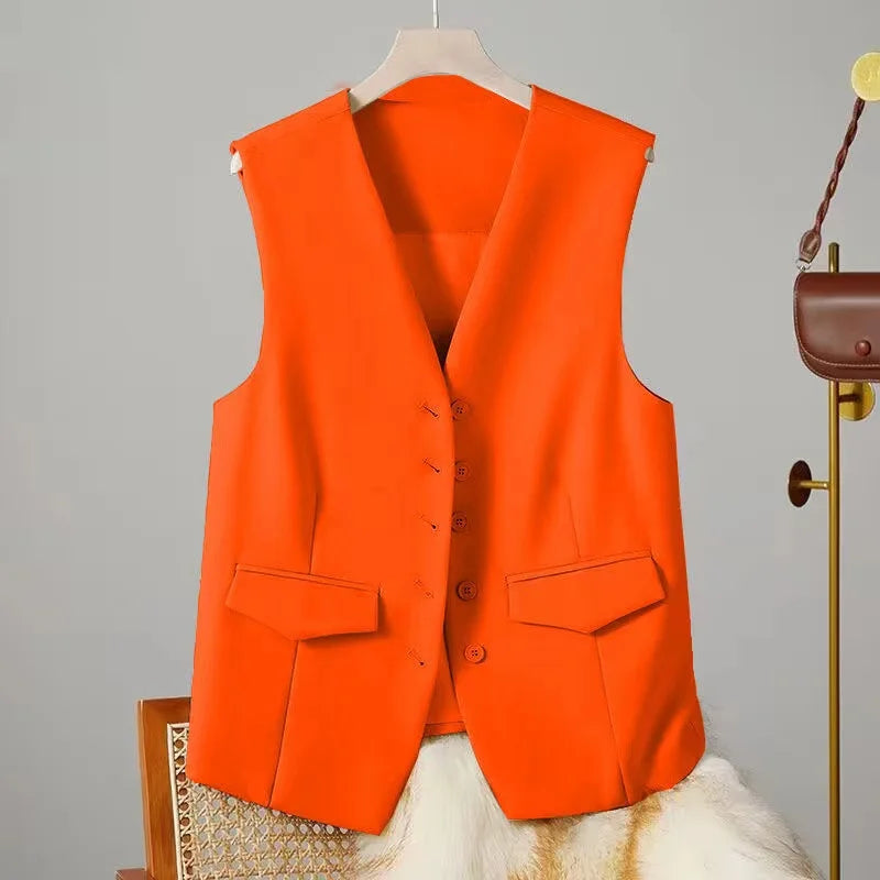 12 Colors S-3XL Plus Size Women's Spring and Autumn Suit Vest Waistcoat Cardigans Office Lady Sleeveless V-Neck Casual Loose Suit Vest Ladies Clothing Accessories