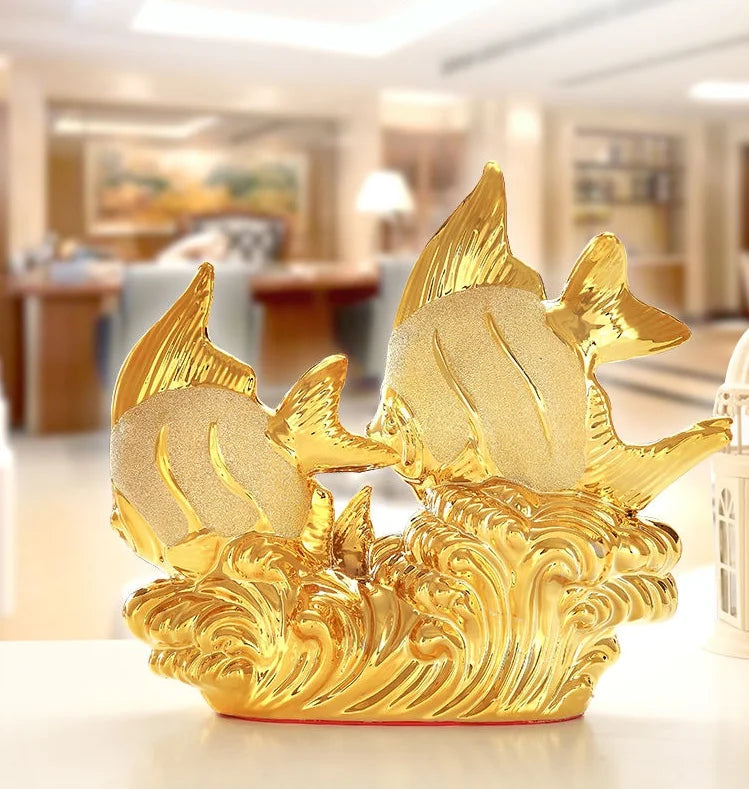 European Wedding Decor Crafts Ceramic Creative Room Decoration Handicraft Gold Fish Porcelain Figurines Decorations W4375