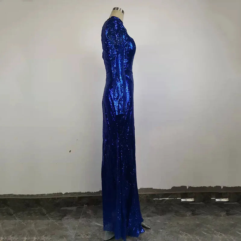 Mother of Bride Royal Blue/Red Color S-3XL Plus Sie Curvy Women's Long Sleeve Elegant Wedding Evening Party Ball Gown Autumn Winter Collection Empire Waistline Floor-Length Bodycon Dress Celebrities Red Carpet Ladies Luxury A