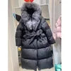 BEST PRICE S-2XL Top Quality Large Natural Silver Fox Fur White Duck Down Thickened Windbreaker Parkas Coat Long Over Knee Windproof Coats Winter Warm Real Fur Coat Snow Boots Outerwear Jackets Ladies Winter Apparel Supplies