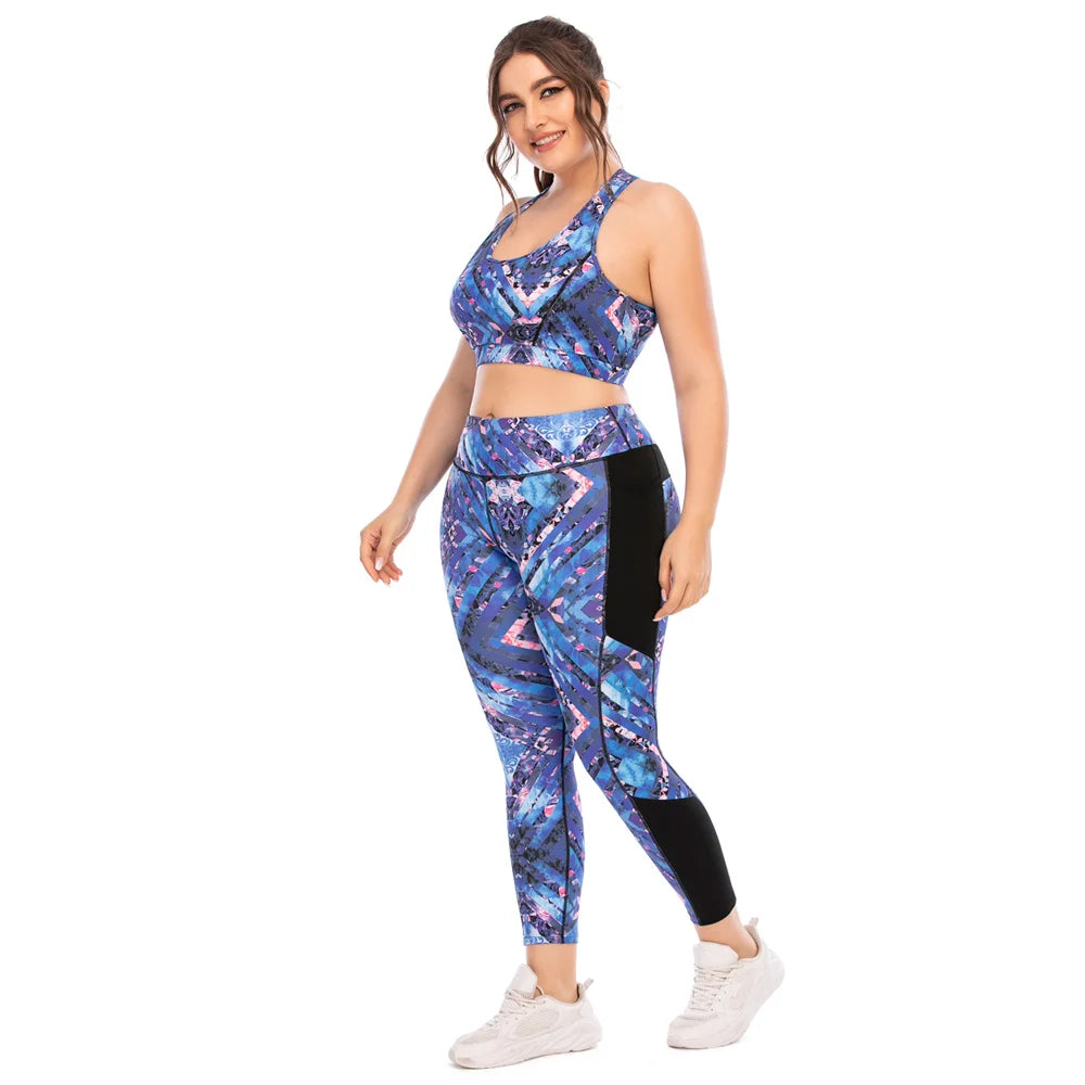 L - 3XL New Women Yoga Suit Gym Sport Running Sets Sportswear Sport Suits Plus Size For Female  Big Large Tracksuit Tacking Wear