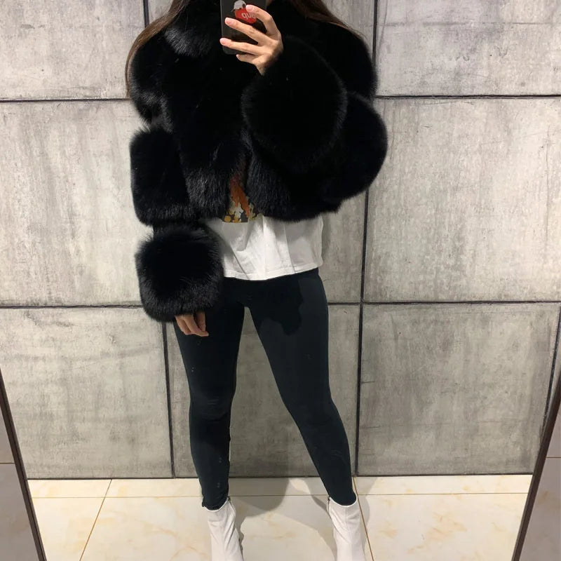 TikTok Most Popular 12 Colors S-4XL Plus Size Women Autumn Winter Warm Faux Fur Bomber Coat Top Quality Fur Jacket Snow Boots Outerwear Short Coats Evening Party Night Clubwear Jackets Women Winter Apparel Supplies