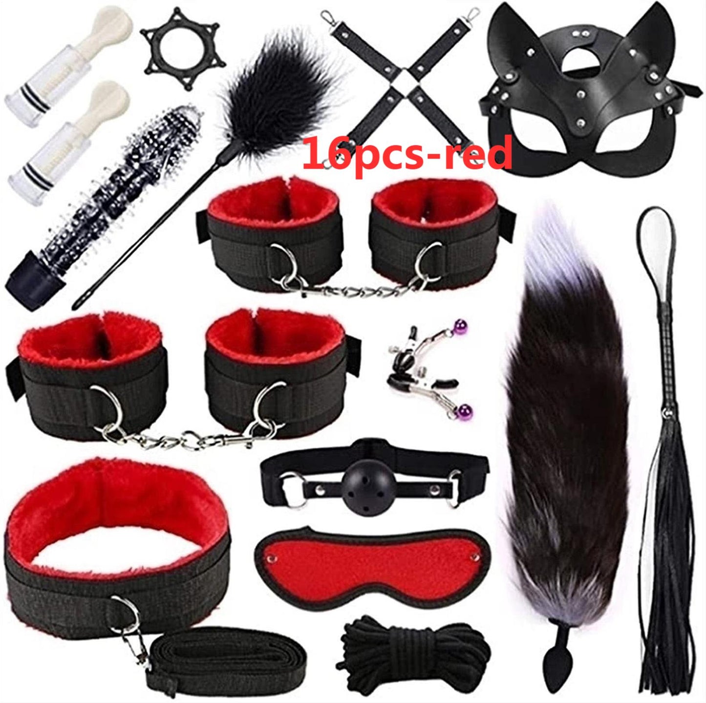 Adult leather plush bondage bundle set, gag, whip, butt plug, sex toys for women, nipple clips, erotic toys