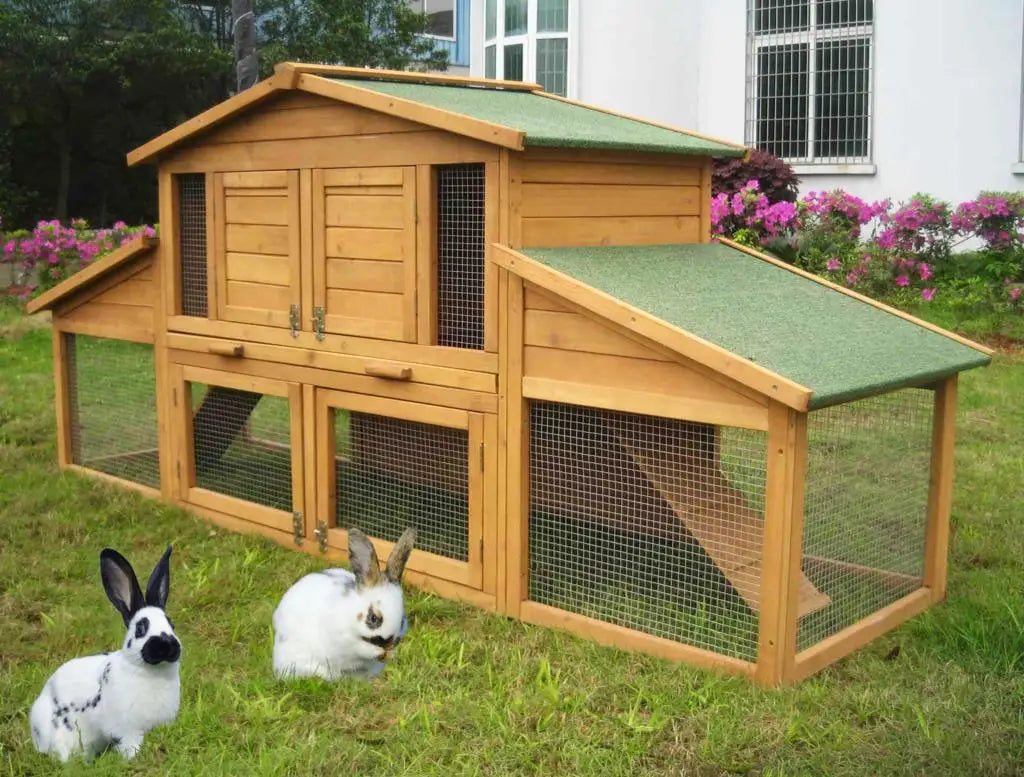 NEW Rabbit Hutch 2 Tier Wood Large Chicken Coop Cage Small Animal Guinea Pigs Pet House Enclosure 230x74x99cm Waterproof 4 Doors Pet Supplies