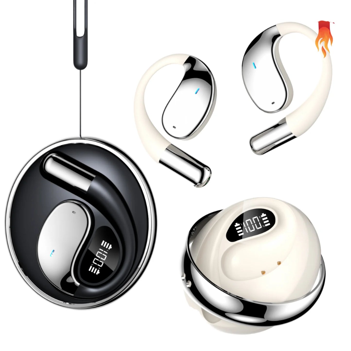 N70 OWS Sports Wireless Earbuds TWS Headphones for V5.4 Low Latency Battery Digital Display Open Style IPX5 Waterproof