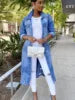 3 Colors S-3XL  Autumn Spring & Winter Long Denim Trench Coat Holes Denim Jackets for Ladies Casual Long Jean Jackets for Women