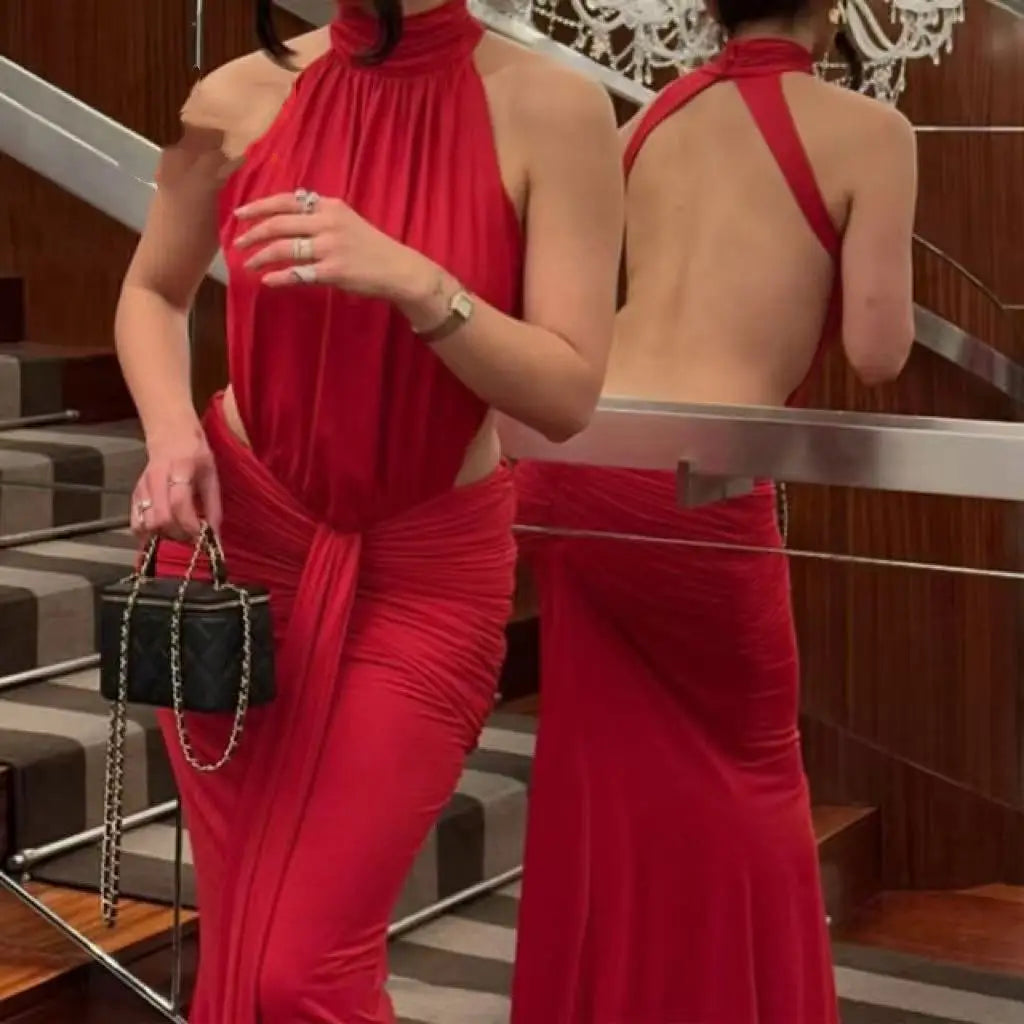NEW Arrivals 4 Colors Women Boutique Selling Summer Sexy Sleeveless Halter Maxi Dress Sexy Party Backless Evening Party Dresses Night Clubwear Prom Gowns Ladies Sexy Clothing Supplies