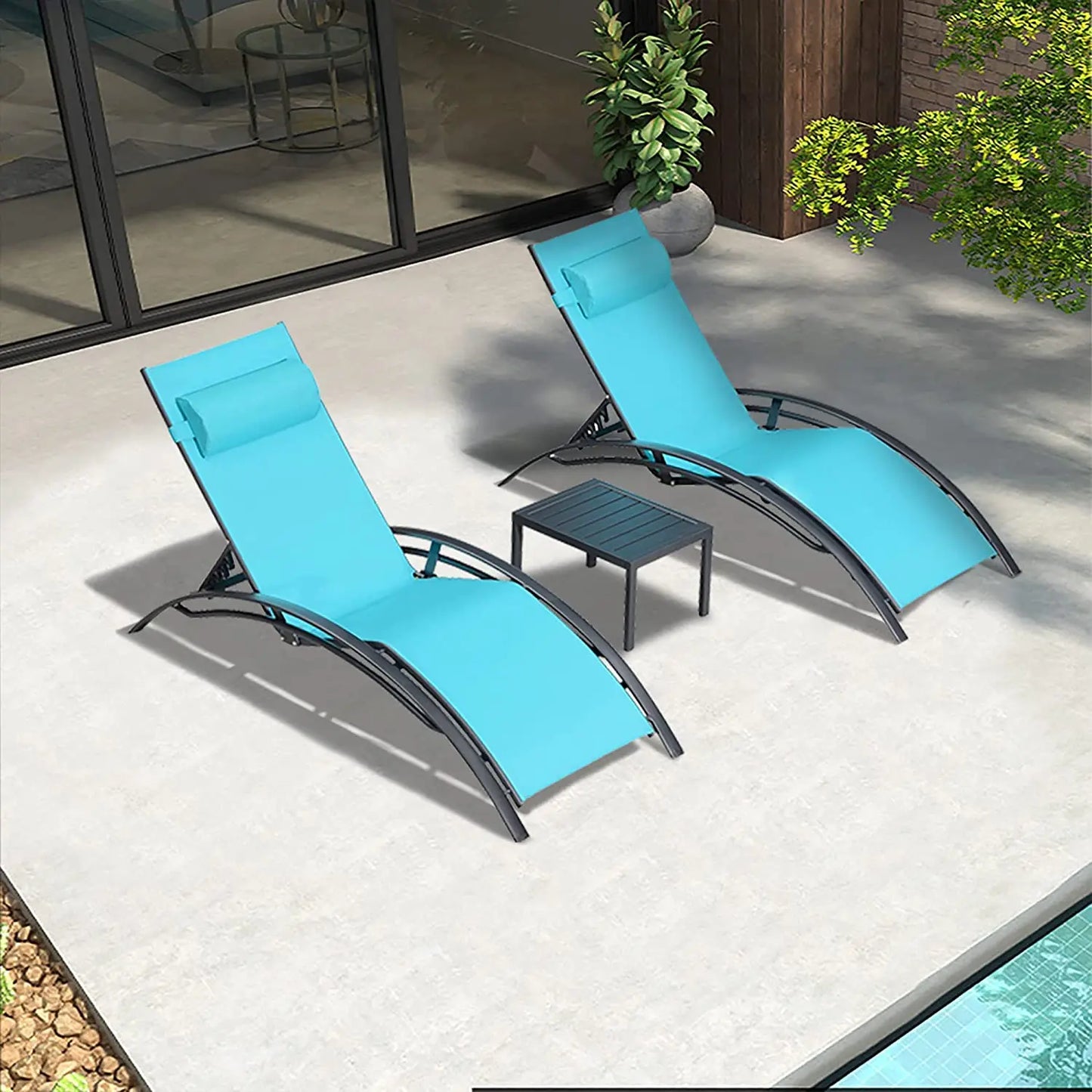 Villa Hotels Home Outdoor Swimming Pool Beach Adjustable All Weather Teslin Sling Sunbed Aluminum Sun Lounger Pool Chair Outdoor Hotel Lounge Luxury Furniture Supplies