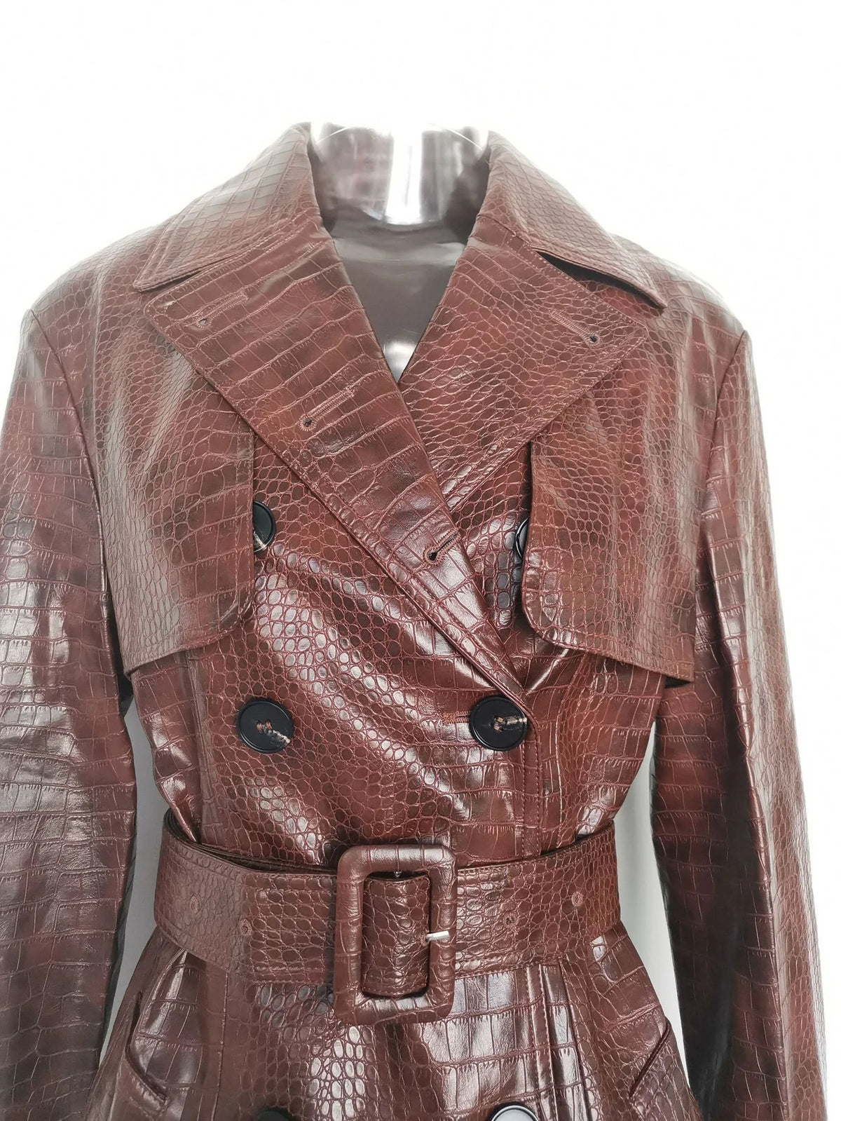 NEW Top Quality Women's Elegant Lace-Up PU Leather Windbreaker Leather Trench Coats Long Winter Outerwear Long Jackets for Night Club Prom Evening Party Ladies Luxury Apparel Supplies