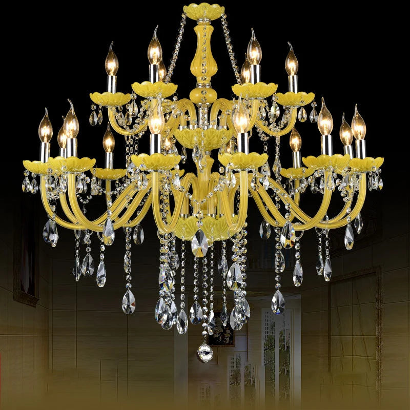 Home Villa Living Room 6/8/15/18 Lights Maria Theresa European Luxurious Crystal Pendent Lamps Yellow Candle Lamp Warm Art Decor Living Room Bedroom Restaurant Hotel Villa Chandelier