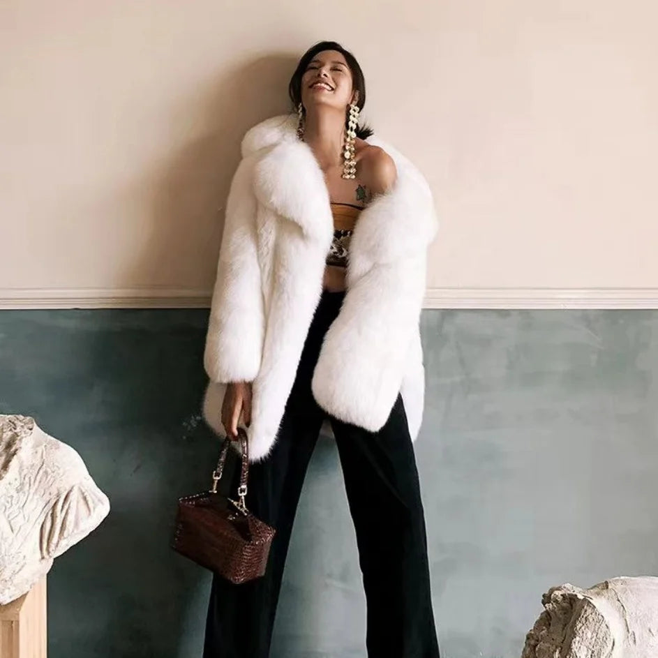 BEST PRICE 5 Colors M-2XL Real Natural Whole Fox Mink Fur New Hot Selling Top Quality Notched Lapel Midi Women Evening Business Parties Music Concerts Celebrities Red Carpet Clothes Ladies Luxury Apparel Supplies