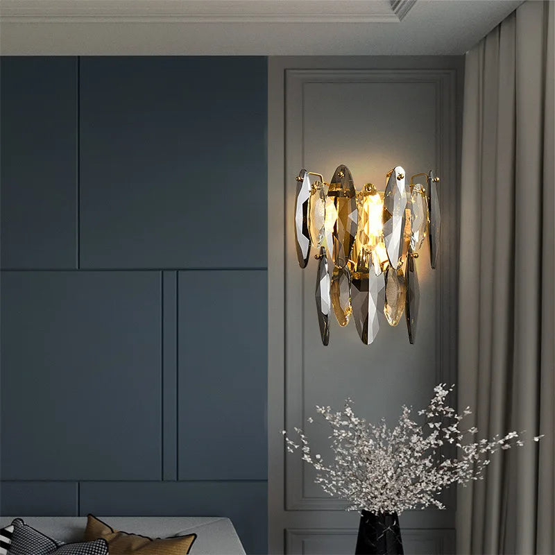 Home Villa Modern Luxury Crystal Wall Lamp Smoke Gray Glass Bedroom Art Decoration Lighting Living Room Background Wall Staircase Wall Light