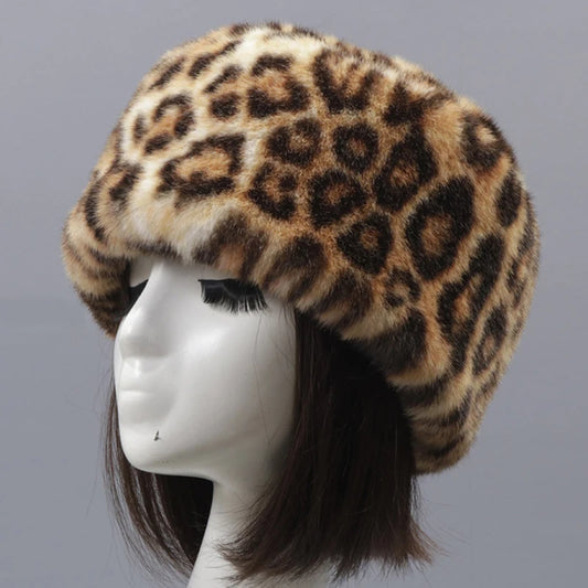 Luxury Siberian Style Leopard Women Girls Winter Warm Hat Faux Fur Hat Head Ears Cover Caps Ladies Thick  Beanies Female Bomber Hat Flat Top Russian Hat Female Ladies Luxury Fashion Clothing Products