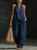 2 PCS Set S-3XL 5 Colors Boutique Sale Autumn Spring New Fashion V-Neck Retro Denim Vest Wide Leg Jeans Pants Women's Casual Apparel Supplies
