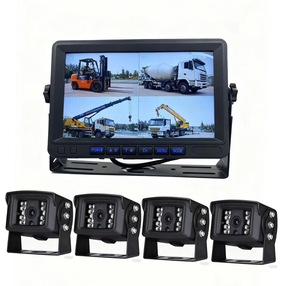 Full HD 1080P AHD 4-Channel Car Truck Vehicles DVR System Pedestrian Detector Reverse Camera 18 IR Night Vision Loop Recording Waterproof Heavy Duty 7.0inch Car Monitoring Security Supplies