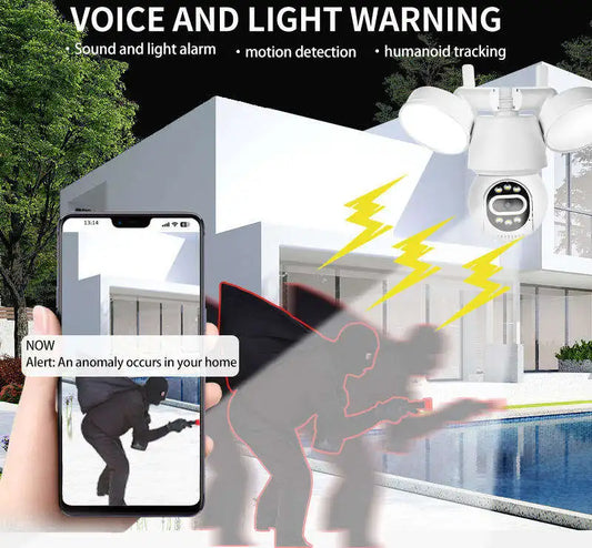 NEW Arrivals Foldable Three-Leaf Outdoor Indoor Security Camera 1080P 2MP E27 Floodlight Wi-Fi Light Bulb Built-in Mic Two-Way Audio PTZ Floodlight Home Office Business Shop Security Supplies