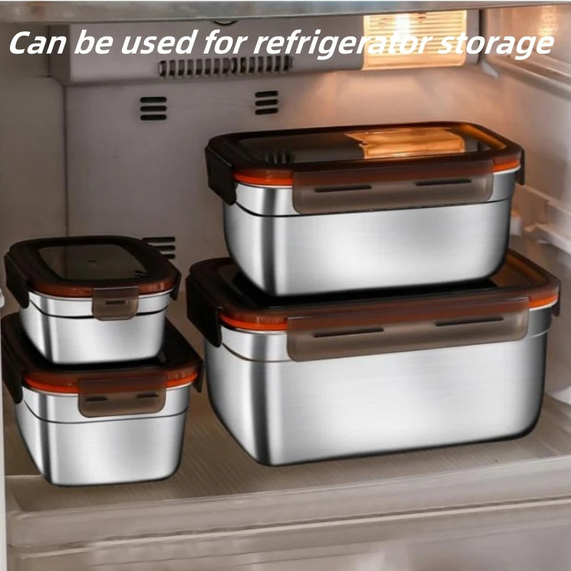 4 PCS Set 550/1100/190/3500ml  Stainless Steel Food Storage Box With Transparent Lid Multipurpose Food Container Crisper Box for Fruit/Vegetable/Meat Storage Home Restaurants Cookware Supplies