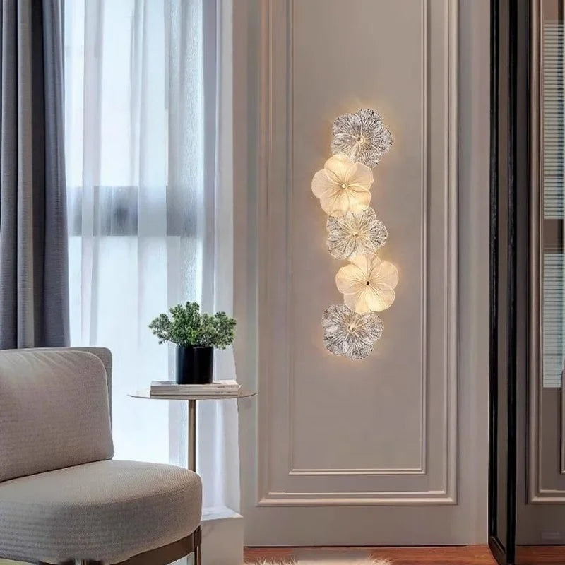 Villa Home Luxury Modern Simple Glass Flower Wall Lamp French Style Light Luxury New Style Living Room Background Decor Elegant Entrance Wall Lights 3 Years Warranty