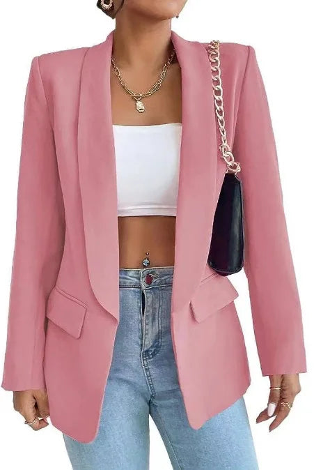 TikTok Most Popular 10 Colors S-2XL Middle Eastern Popular Women's Autumn/Winter/Spring Fashion Solid Color Polo Collar Small Suit Temperament Commuter Coat Jackets Ladies Casual Clothing Supplies