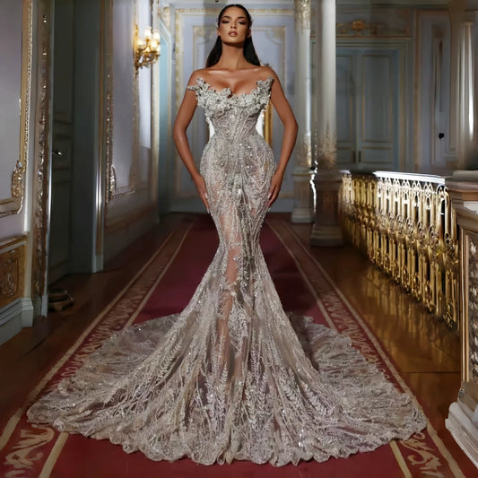 Boutique Gala HOT SALE NEW Arrivals Bridal Gown Luxury Elegant Beaded  Strapless Long Train Backless Mermaid Wedding Dress Women's Luxury Clothing Supplies