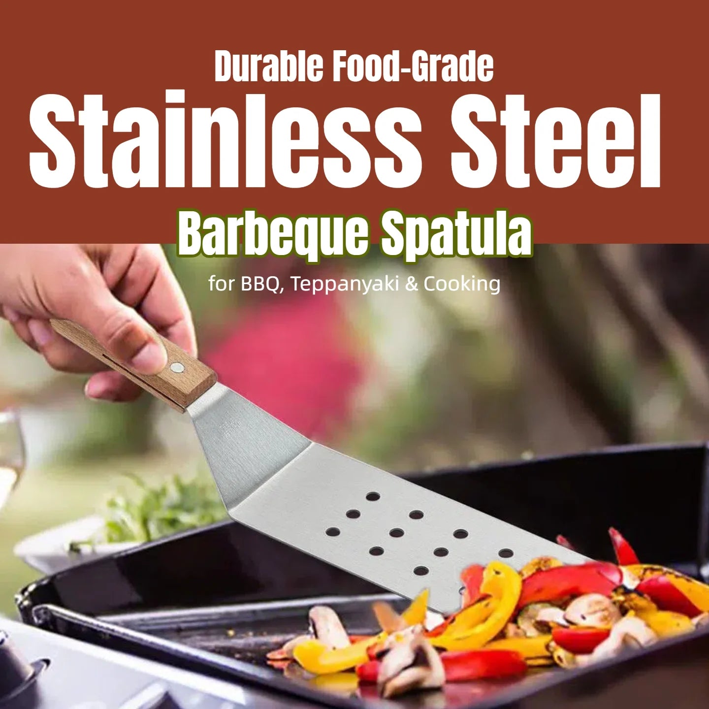 4 PCS Set 304 Stainless Steel Top Quality Courtyard Barbeque Camping Grill Spatula Wood Handle Kitchen Frying Teppanyaki Cooking Spatula, Steak and Barbecue Tools Set