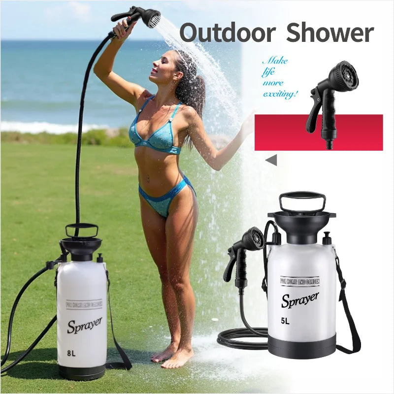 5L High-Pressure Multi-Purpose Outdoor Camping Pets Car Portable Shower Surfing Rinse Set Beach Hand Pump Suitable Bathing Wilderness Life Hygiene Accessories Personal Care Supplies.