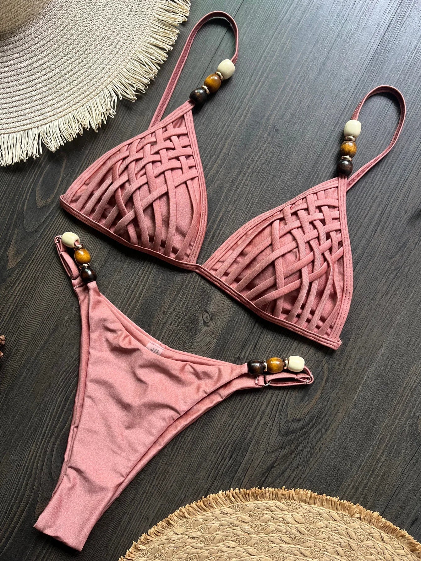NEW Arrivals 10 Colors Sexy Shinny Triangle Top Double Lined Fabric Swimwear Women Beads Brazilian Bikini Swimsuit S-L Ladies Beachwear Swimming Pool Summer Bathing Apparel Sets Clothing Supplies