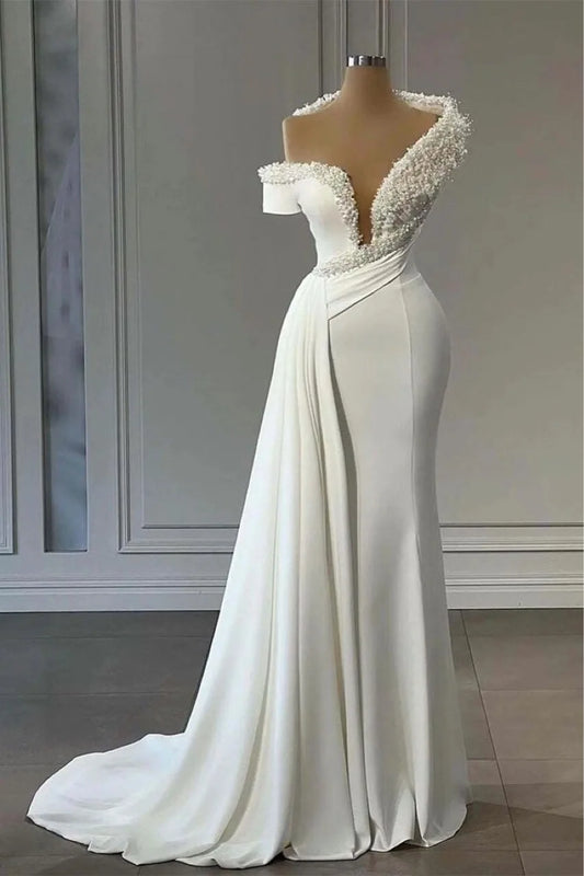 S-5XL Plus Size White/Ivory Color Wedding Dresses for Women Top Quality Factory Price Simple Mermaid Slit Bridal Gown Crystal Lady Formal Clothes