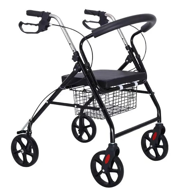 HOT SALE Rehabilitation Disabled Paralyzed Elderly People Equipment Lightweight Standing Walker Rollator With Seat Brakes and Basket Mobility Zimmer Frame Accessories for Outdoor Activities Hiking Shopping Health Care Tools