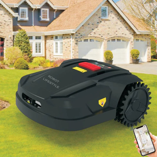 Lawn Mower Robot H750 with WIFI APP,Working Capacity 800m2,Gyroscope Navigation,Water-proofed Charger,Subarea+Range Function