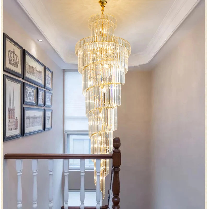 HOT SALE Villa Salon Home Hotel Lobby Art Decoration Large Long Customized Luxury K9 Crystal Golden Chandelier for Villa Stair Restaurant Decoration Pendant Lights Living Room Staircase Top Quality Crystal Chandelier Lighting